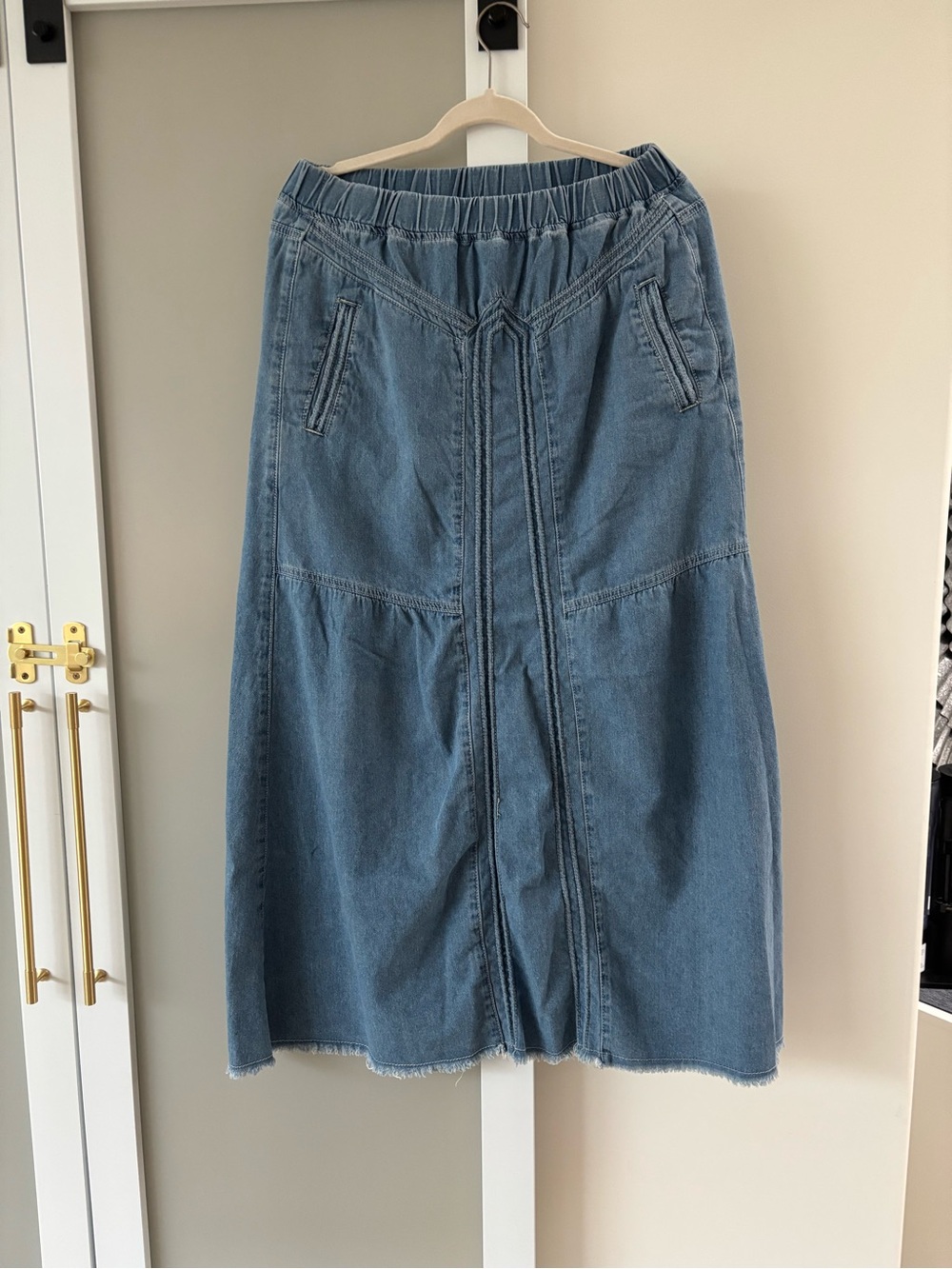 Denim A-Line Midi Skirt - Blue